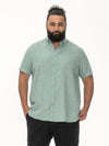 FALMOUTH -D555 Mint Green Linen Mix Short Sleeve Shirt with Button Down Collar