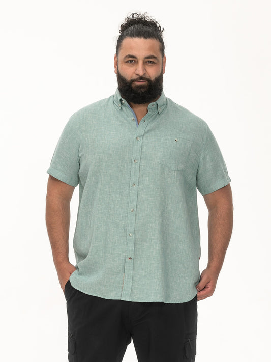 FALMOUTH -D555 Mint Green Linen Mix Short Sleeve Shirt with Button Down Collar