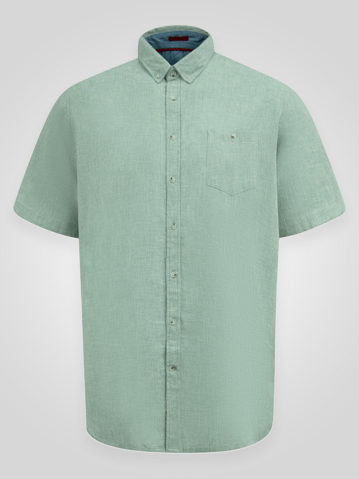 FALMOUTH -D555 Mint Green Linen Mix Short Sleeve Shirt with Button Down Collar