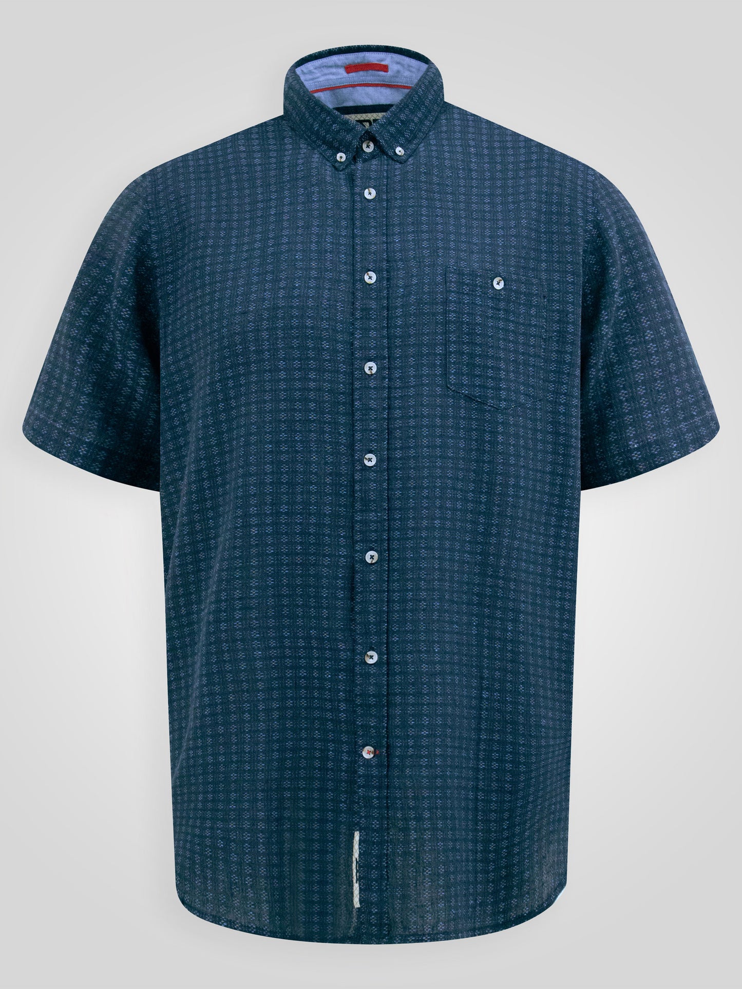 PONTEFRACT -D555 Navy Blue Jacquard Linen Mix Short Sleeve Button Down Shirt