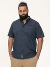 NORWICH -D555 Navy Blue Micro Print Short Sleeve Hidden Button Down Collar Shirt