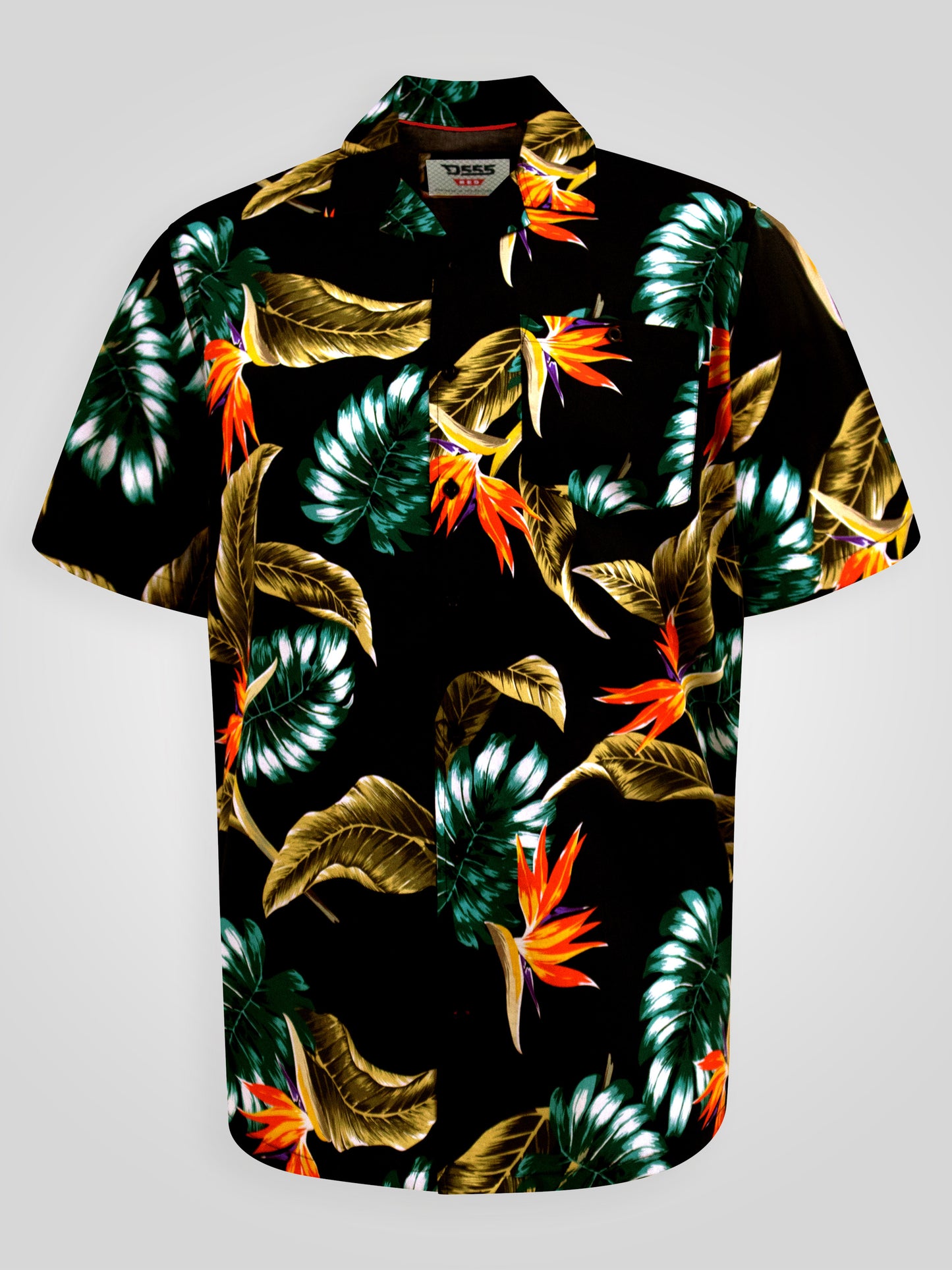 SELBY -D555 Black Hawaiian All Over Print Short Sleeve Revere Collar Shirt