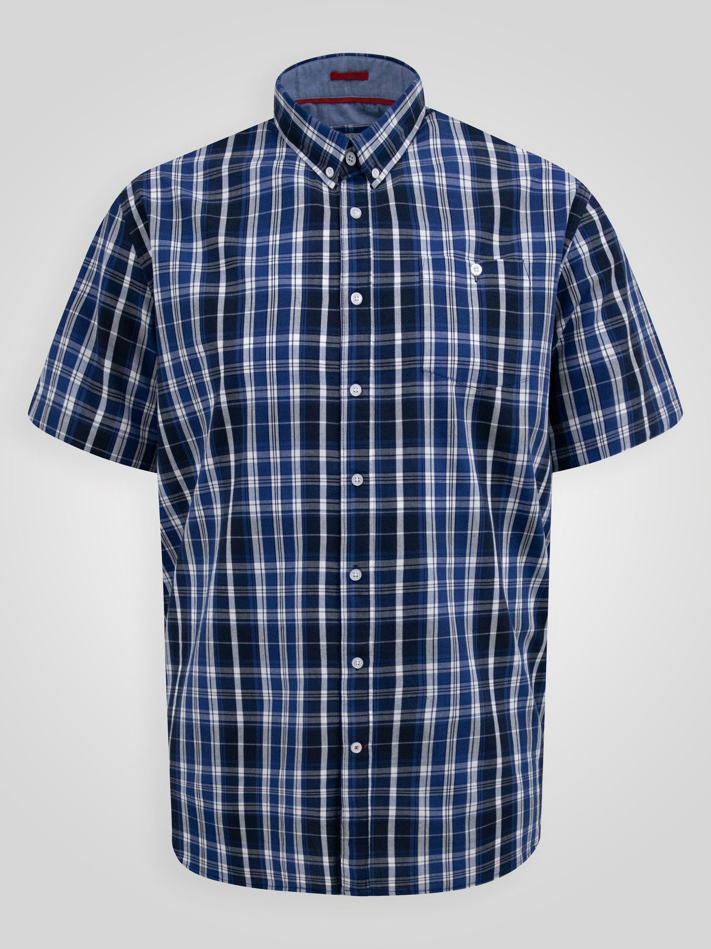 WALSALL -D555 Navy Blue Check Short Sleeve Button Down Collar Shirt with Pocket