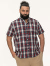 SHIELDS -D555 Red Check Short Sleeve Shirt with Button Down Collar and Pocket