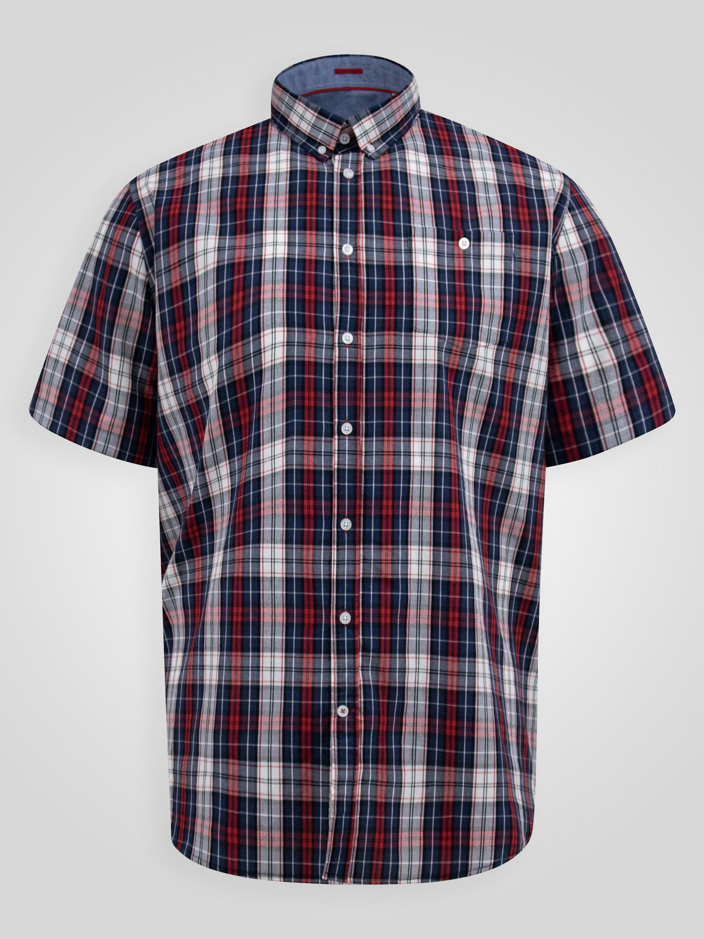 SHIELDS -D555 Red Check Short Sleeve Shirt with Button Down Collar and Pocket