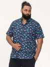 HARTLEPOOL -D555 Blue Vintage Car Hidden Button Down Collar Short Sleeve Shirt