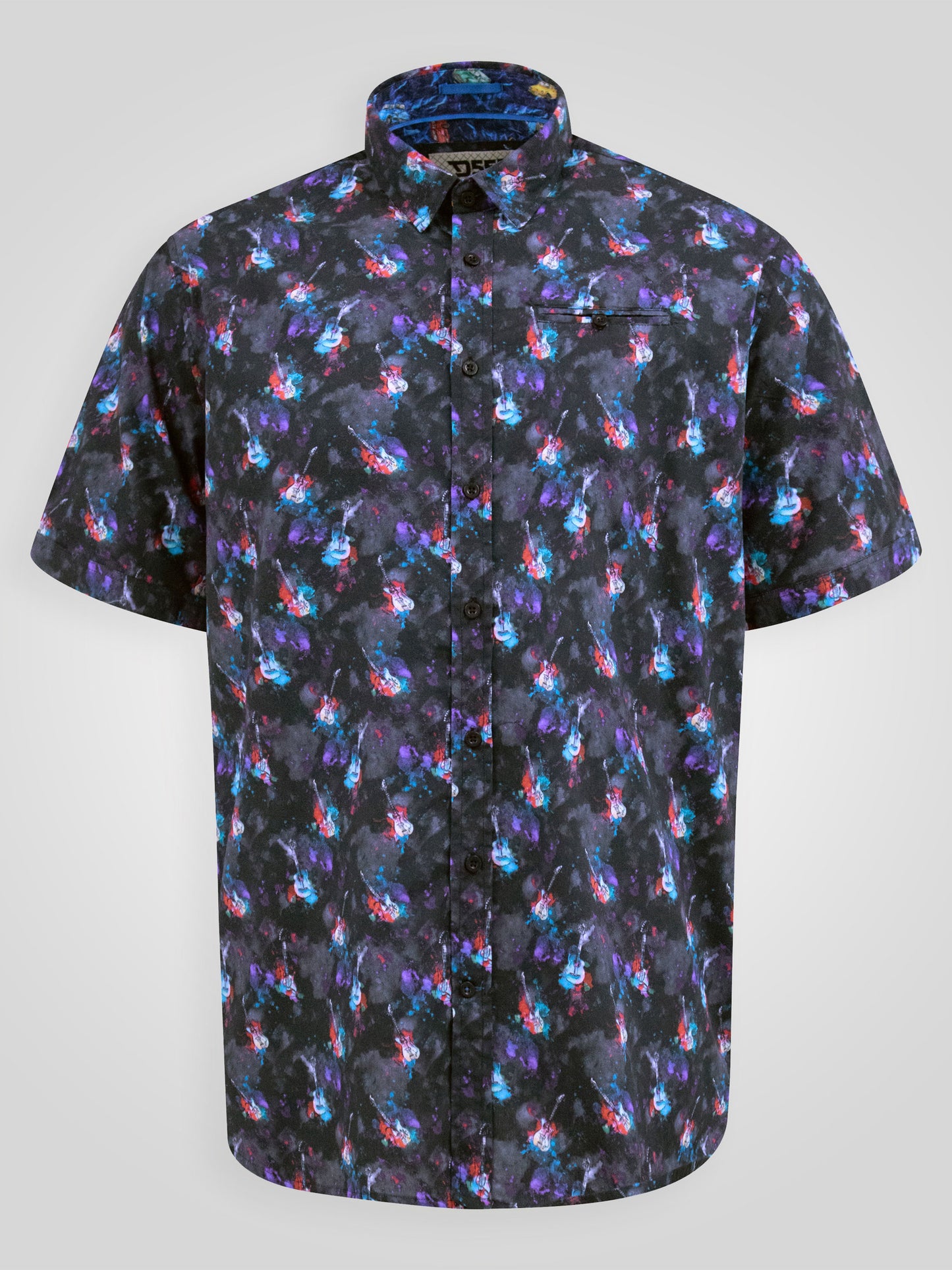 FARNBOROUGH -D555 Black Guitar Short Sleeve Shirt with Hidden Button Down Collar