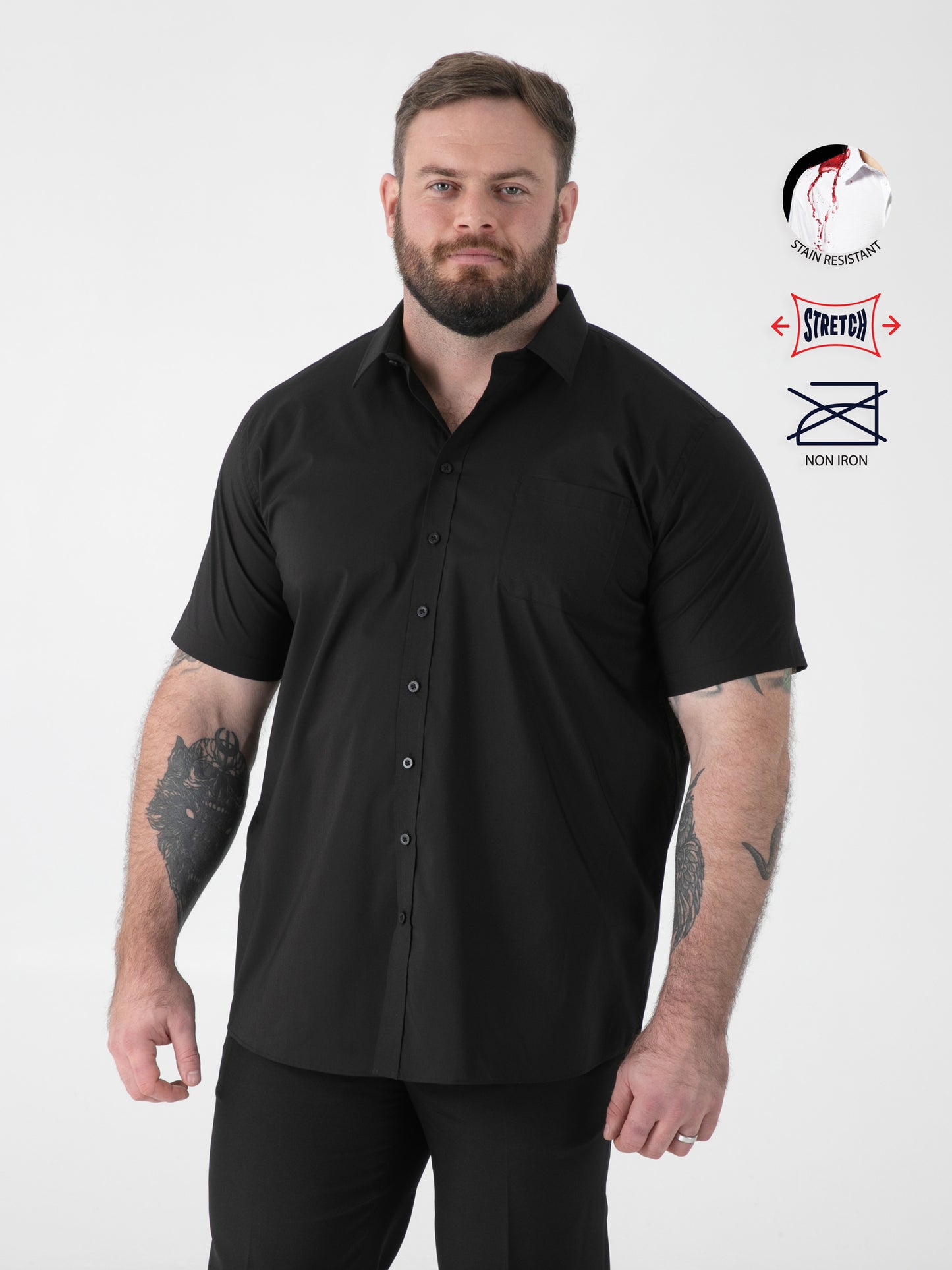 LUCAS -D555 Black Ultimate Stain Resist Non Iron Short Sleeve Stretch Shirt