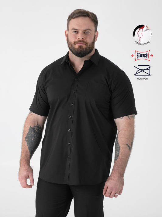 LUCAS -D555 Black Ultimate Stain Resist Non Iron Short Sleeve Stretch Shirt