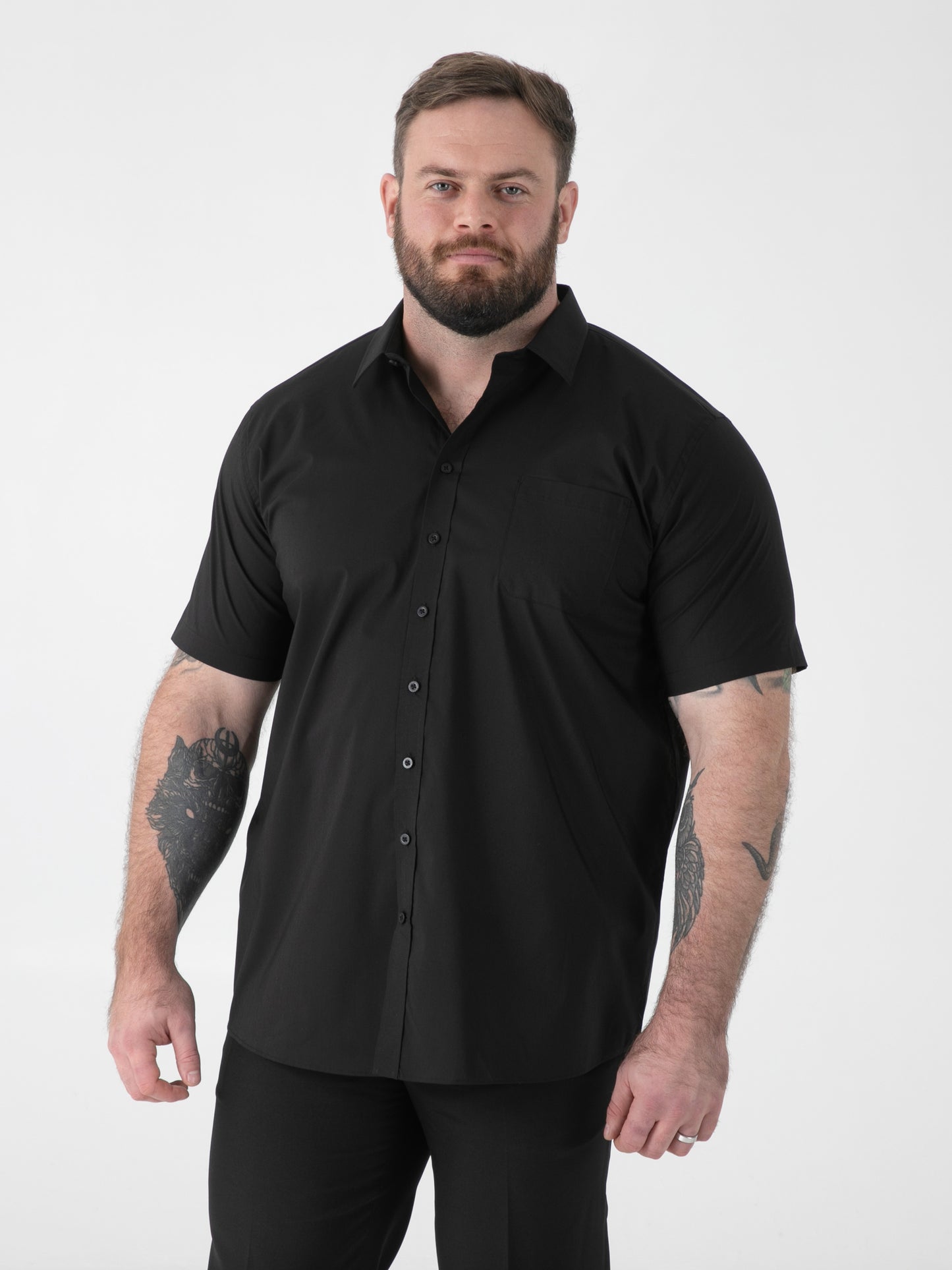 LUCAS -D555 Black Ultimate Stain Resist Non Iron Short Sleeve Stretch Shirt