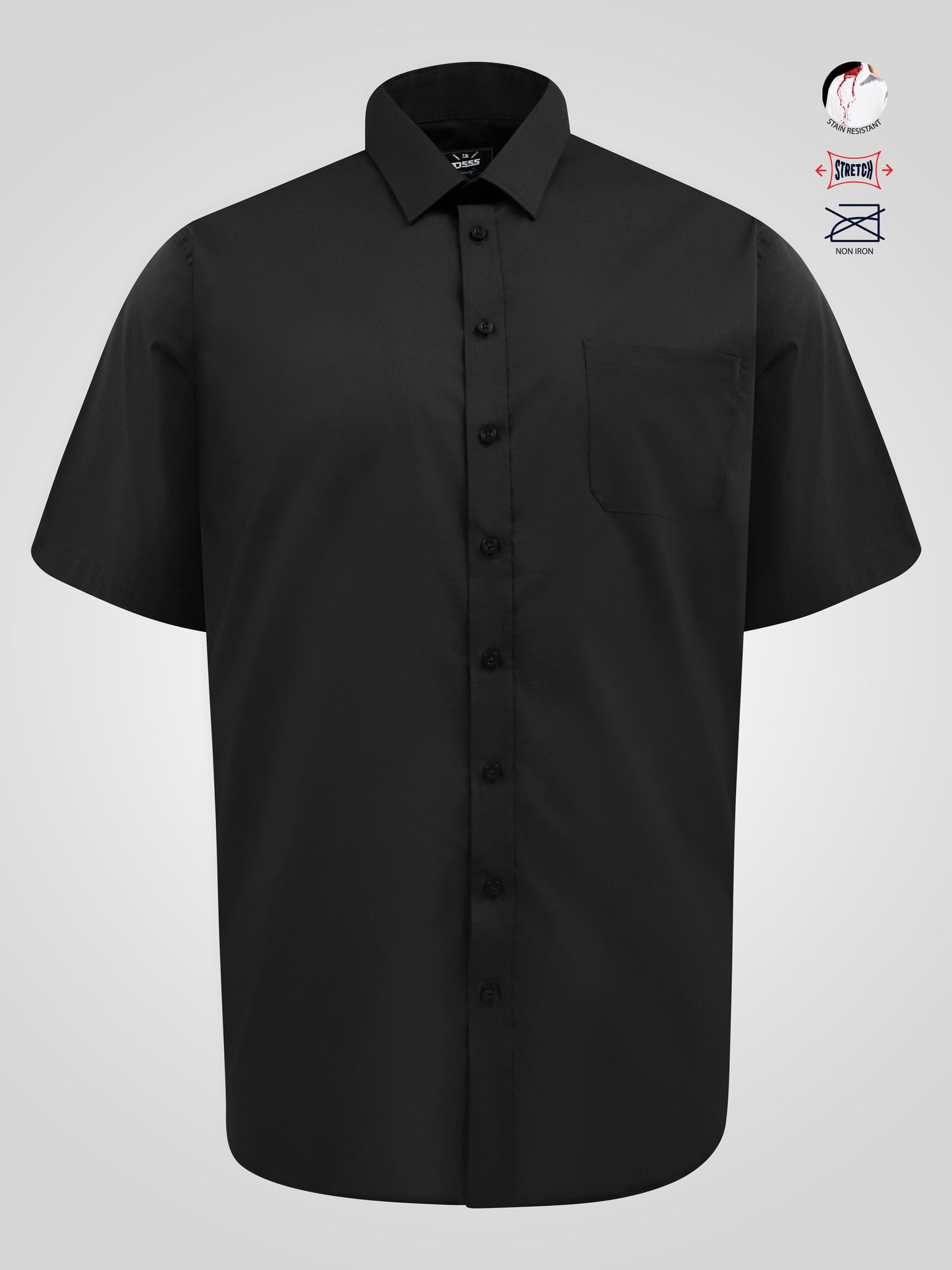 LUCAS -D555 Black Ultimate Stain Resist Non Iron Short Sleeve Stretch Shirt