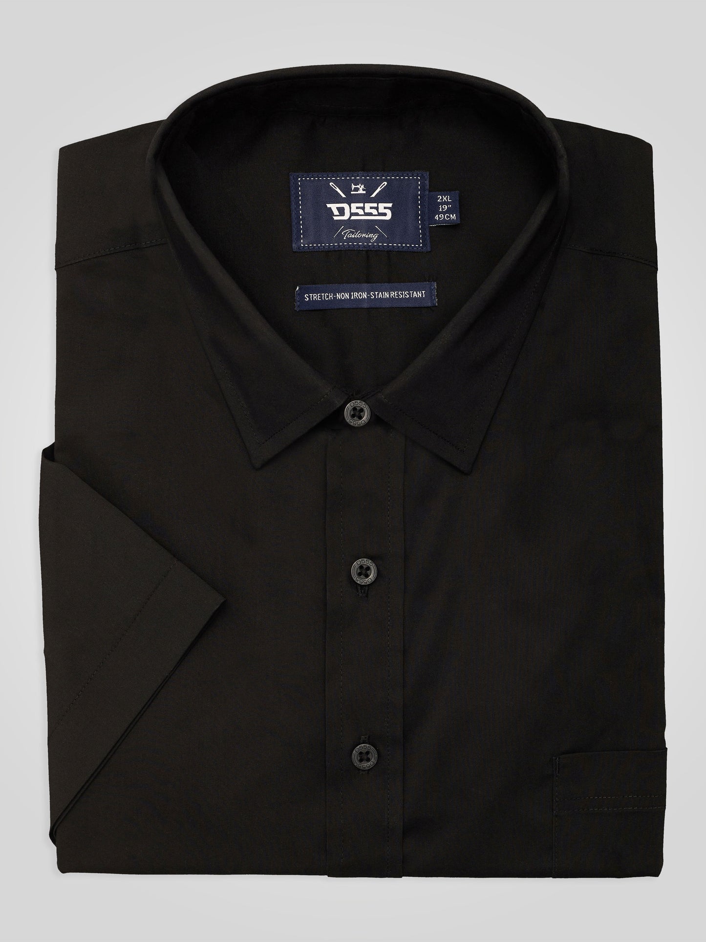 LUCAS -D555 Black Ultimate Stain Resist Non Iron Short Sleeve Stretch Shirt