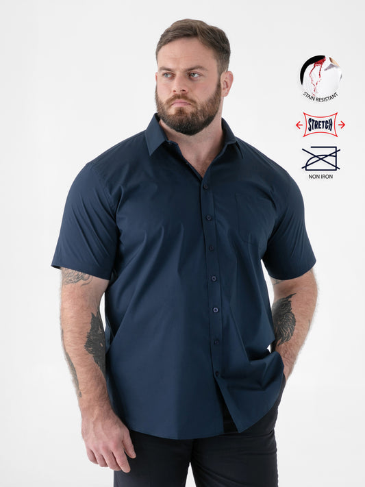 LUCAS -D555 Navy Blue Ultimate Stain Resist Non Iron Short Sleeve Stretch Shirt