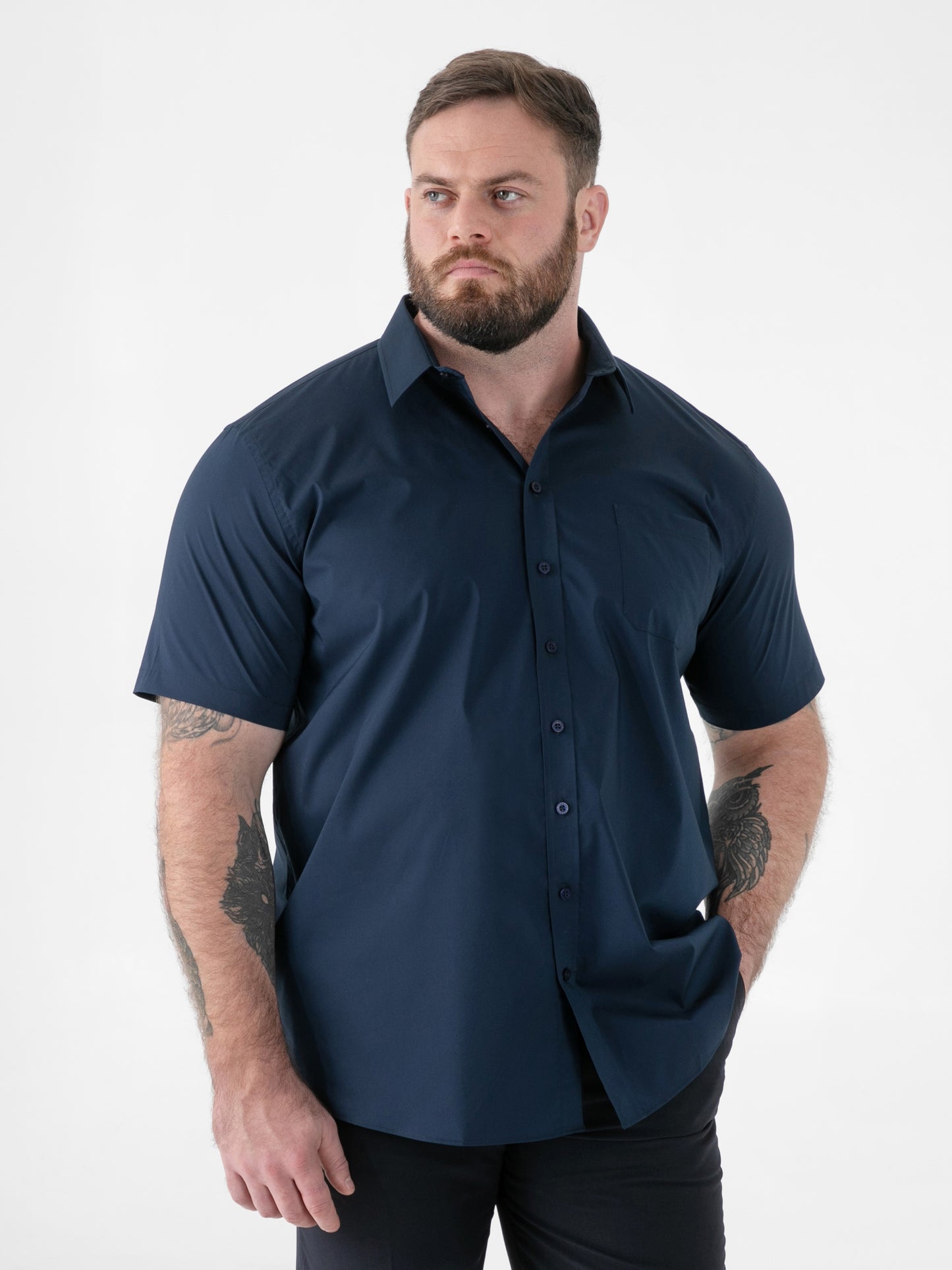 LUCAS -D555 Navy Blue Ultimate Stain Resist Non Iron Short Sleeve Stretch Shirt