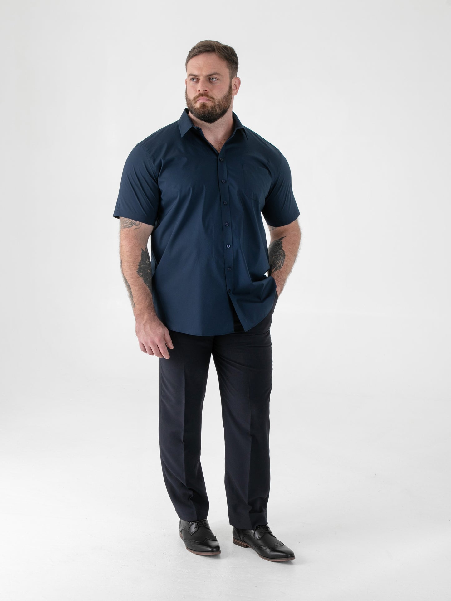 LUCAS -D555 Navy Blue Ultimate Stain Resist Non Iron Short Sleeve Stretch Shirt