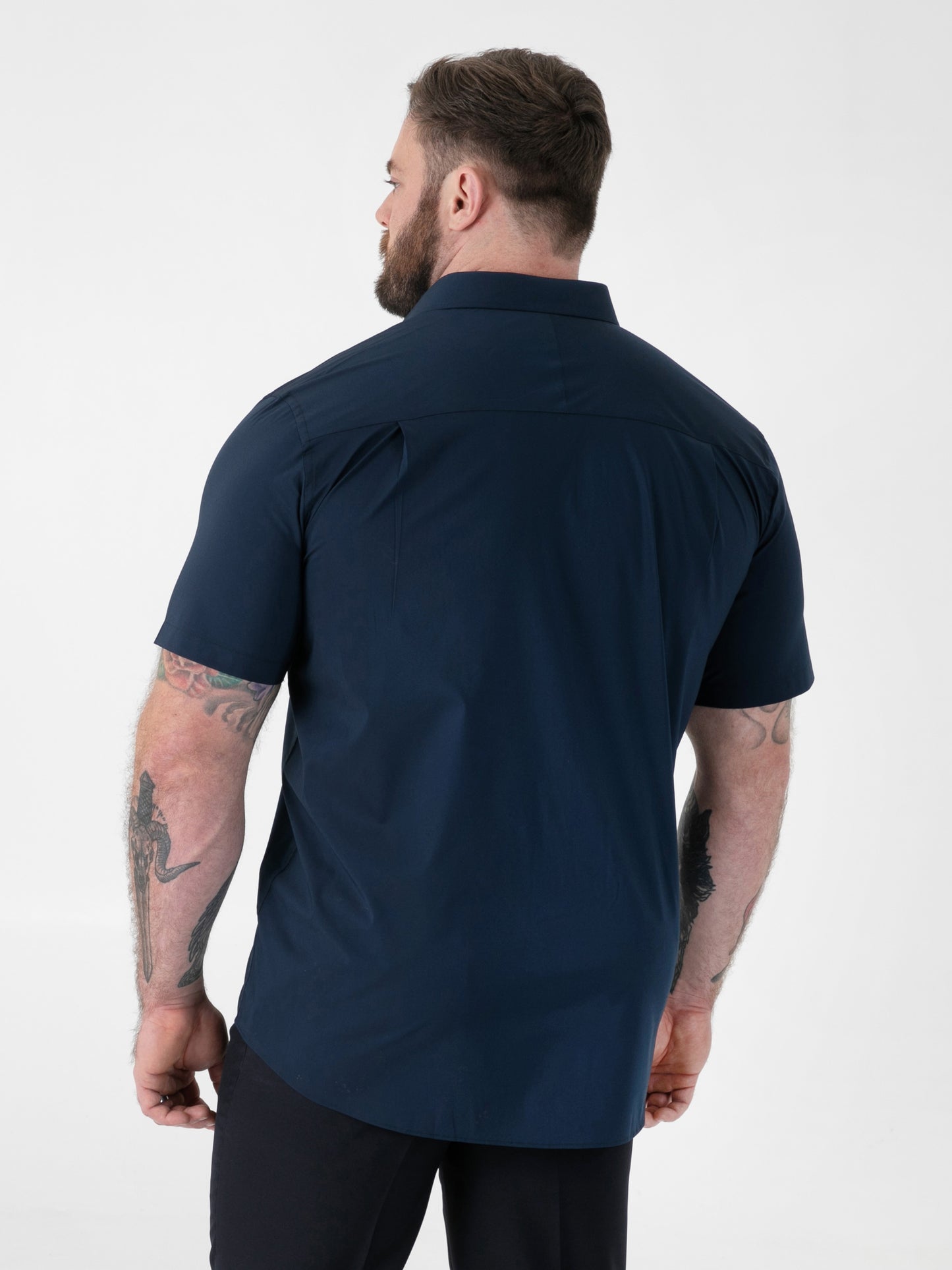 LUCAS -D555 Navy Blue Ultimate Stain Resist Non Iron Short Sleeve Stretch Shirt