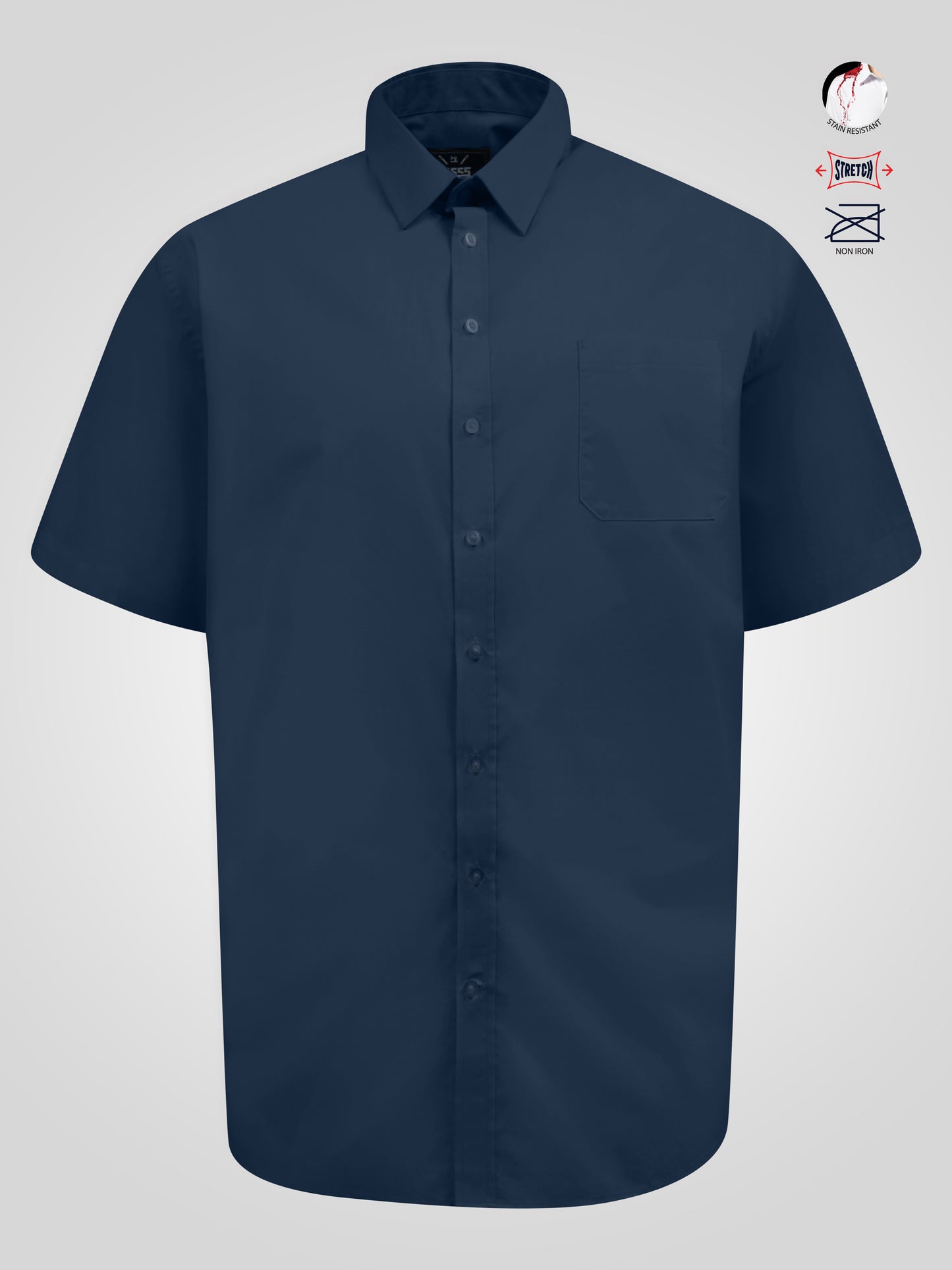 LUCAS -D555 Navy Blue Ultimate Stain Resist Non Iron Short Sleeve Stretch Shirt