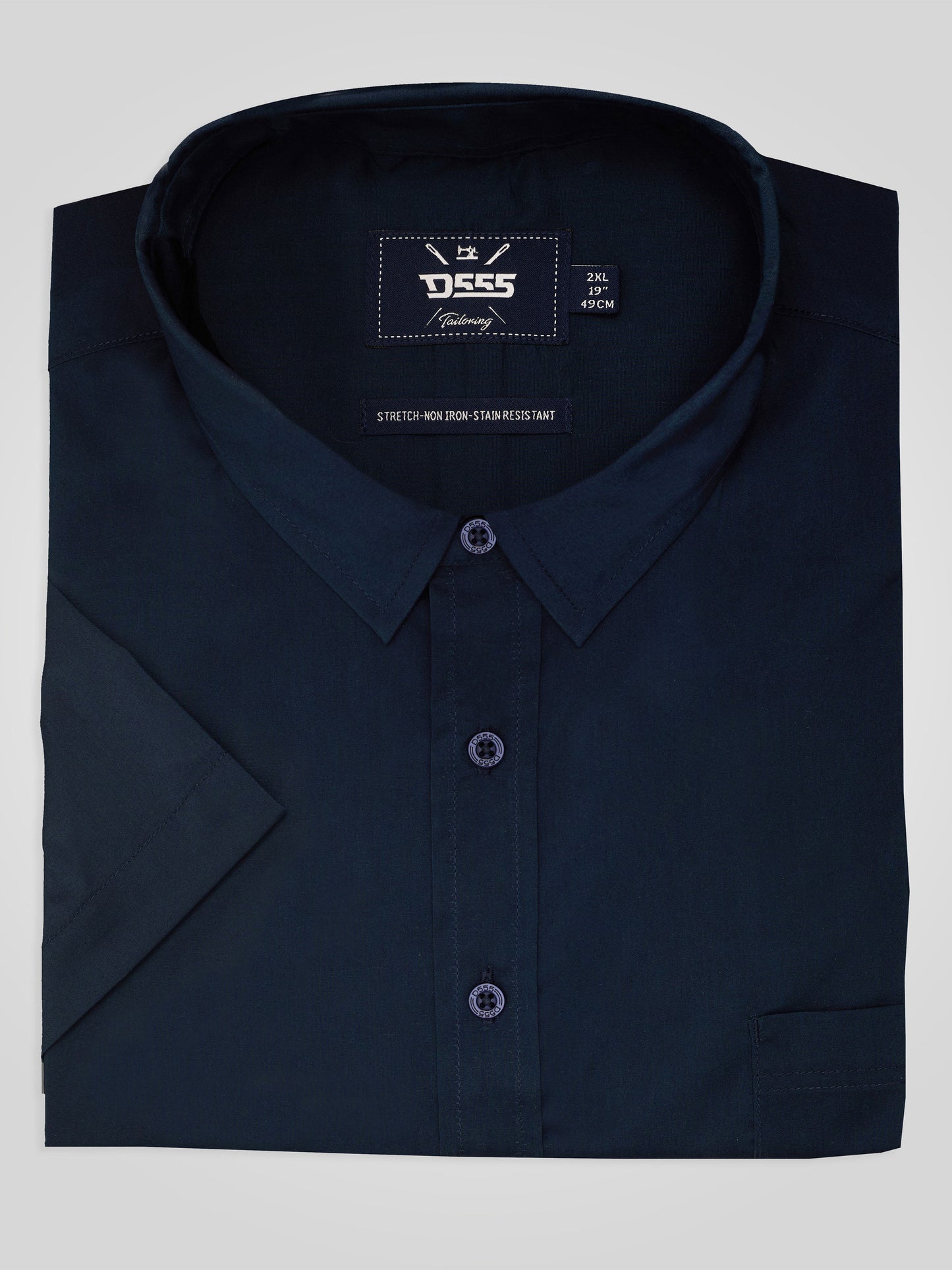 LUCAS -D555 Navy Blue Ultimate Stain Resist Non Iron Short Sleeve Stretch Shirt