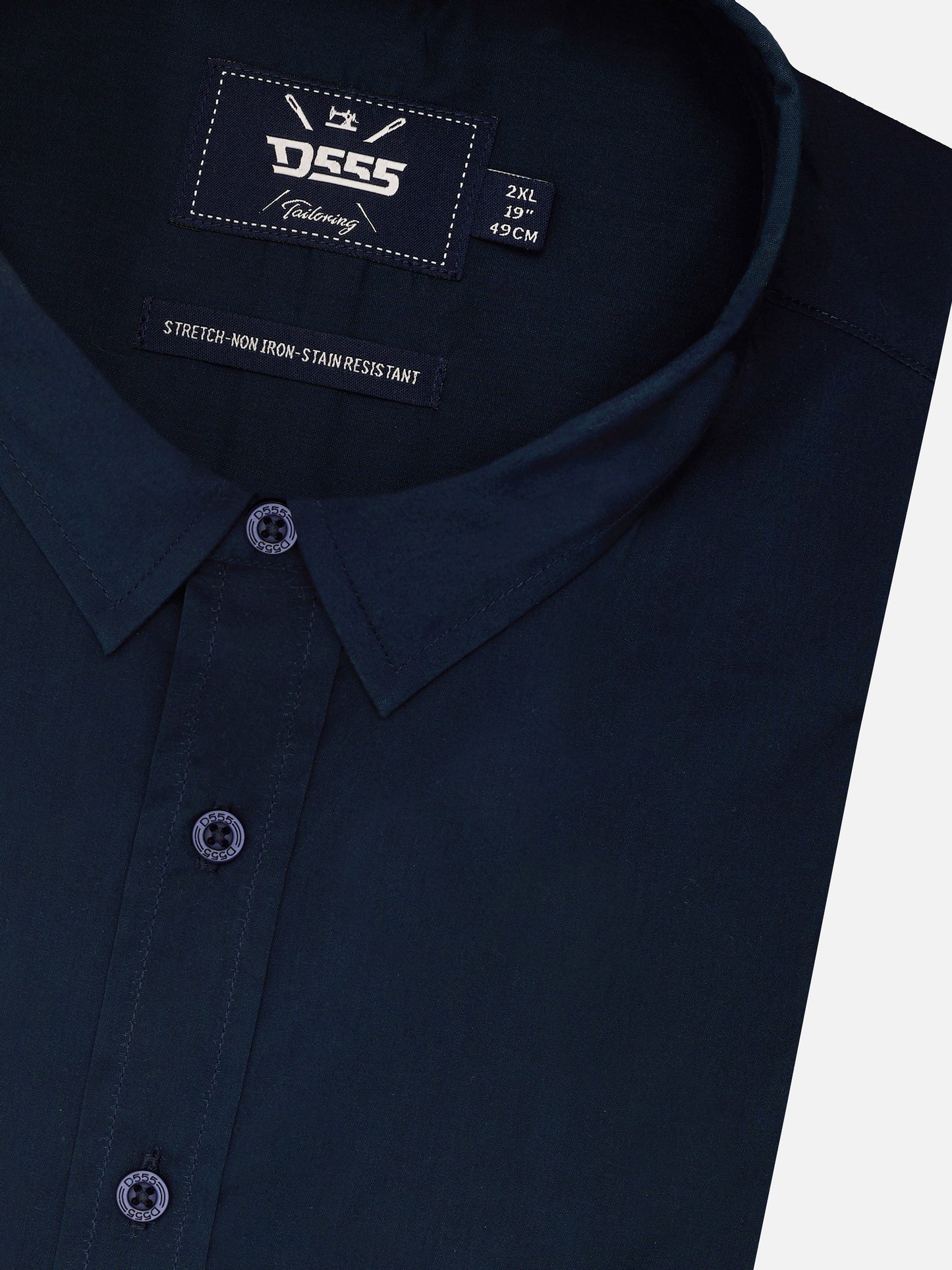 LUCAS -D555 Navy Blue Ultimate Stain Resist Non Iron Short Sleeve Stretch Shirt