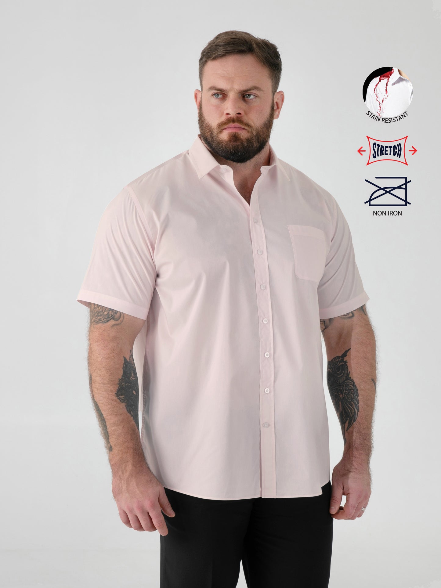 LUCAS -D555 Pink Ultimate Stain Resist Non Iron Short Sleeve Stretch Shirt