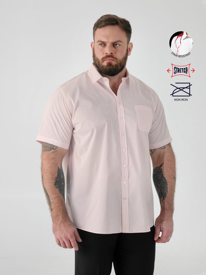 LUCAS -D555 Pink Ultimate Stain Resist Non Iron Short Sleeve Stretch Shirt