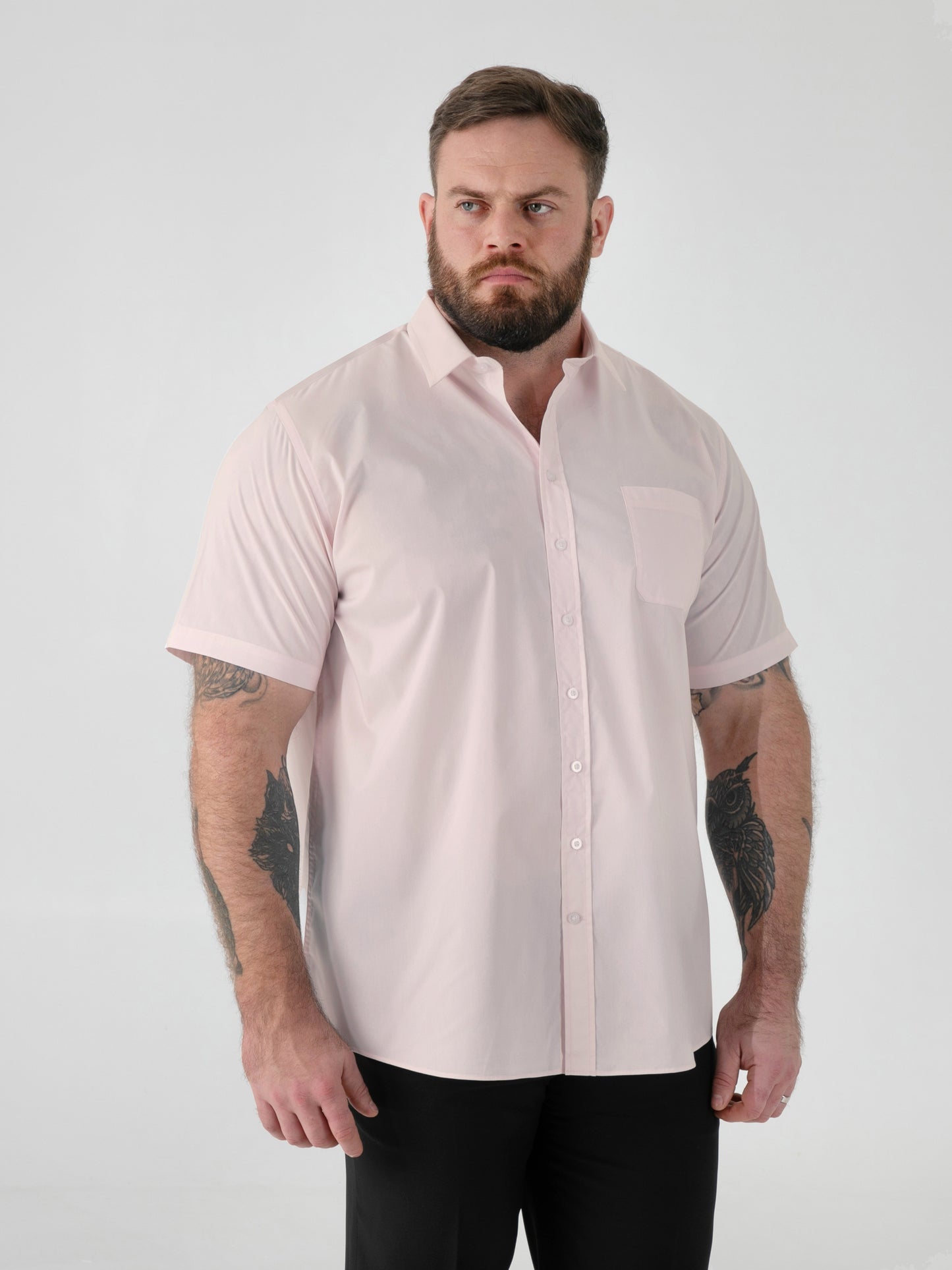 LUCAS -D555 Pink Ultimate Stain Resist Non Iron Short Sleeve Stretch Shirt