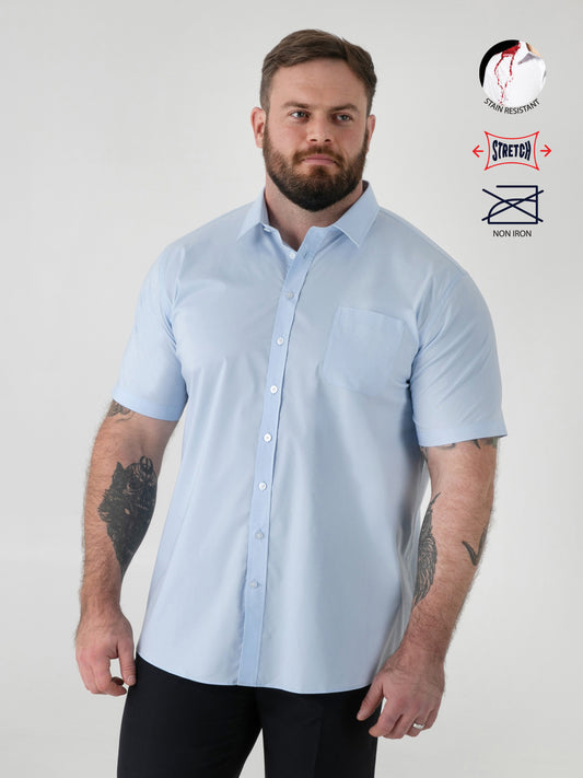 LUCAS -D555 Sky Blue Ultimate Stain Resist Non Iron Short Sleeve Stretch Shirt