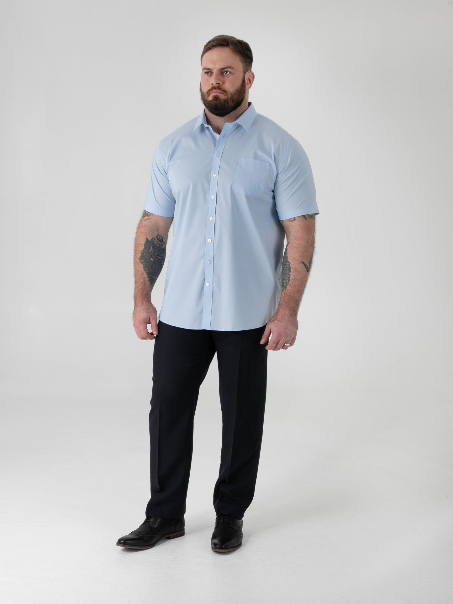 LUCAS -D555 Sky Blue Ultimate Stain Resist Non Iron Short Sleeve Stretch Shirt