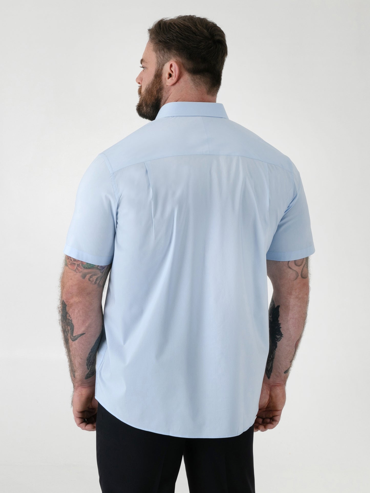 LUCAS -D555 Sky Blue Ultimate Stain Resist Non Iron Short Sleeve Stretch Shirt