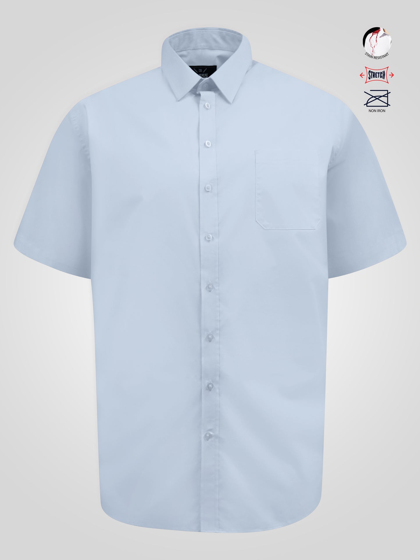 LUCAS -D555 Sky Blue Ultimate Stain Resist Non Iron Short Sleeve Stretch Shirt