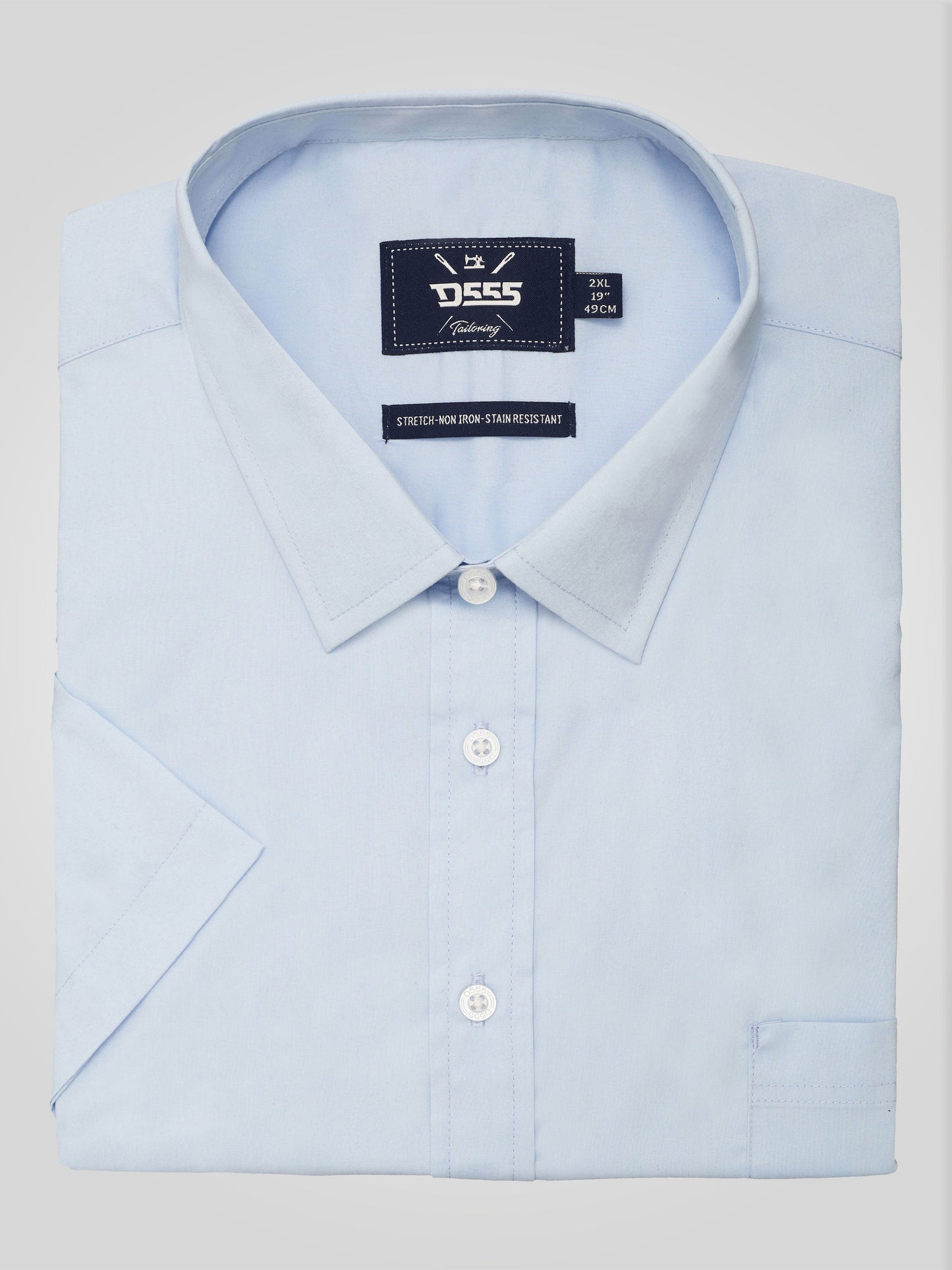 LUCAS -D555 Sky Blue Ultimate Stain Resist Non Iron Short Sleeve Stretch Shirt