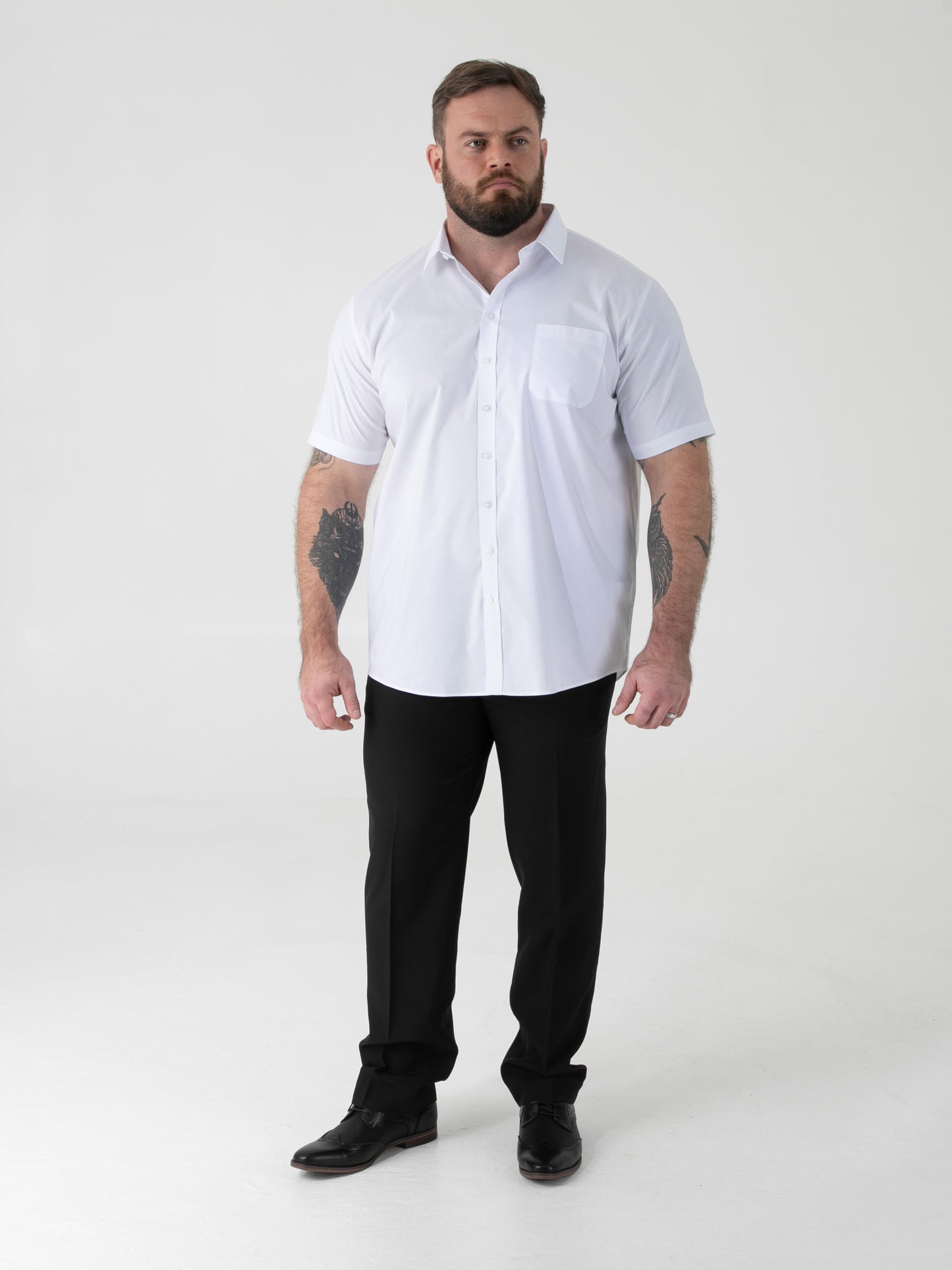 LUCAS -D555 White Ultimate Stain Resist Non Iron Short Sleeve Stretch Shirt