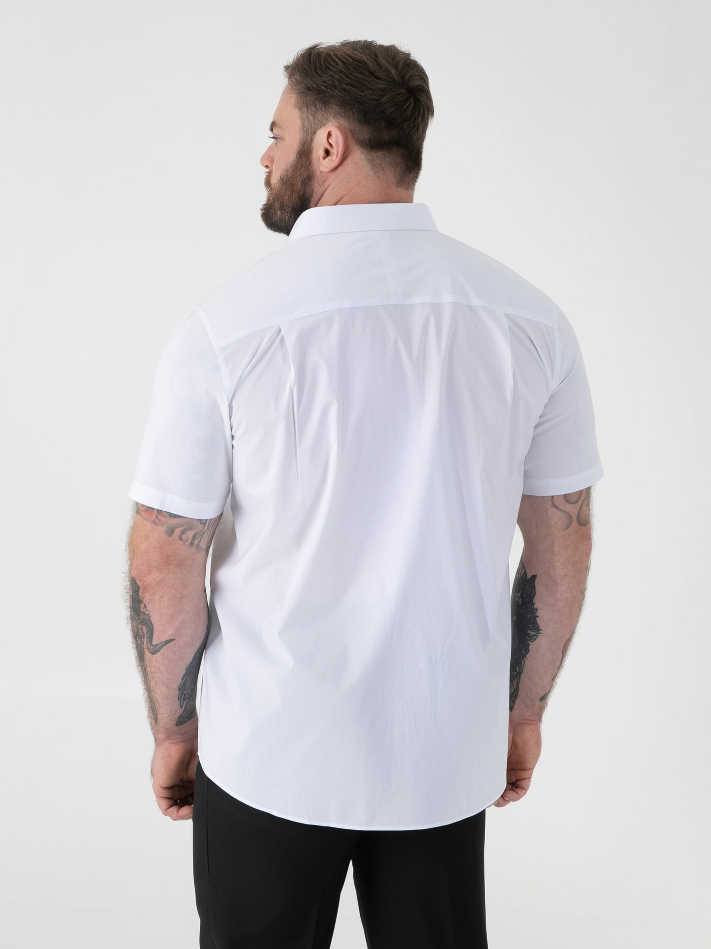 LUCAS -D555 White Ultimate Stain Resist Non Iron Short Sleeve Stretch Shirt