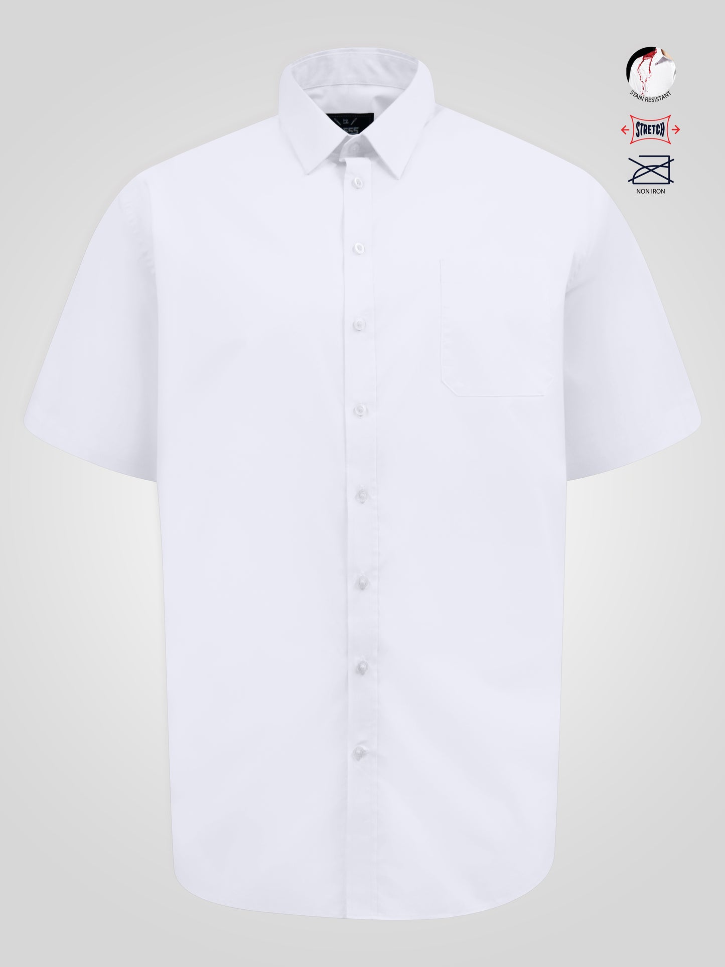LUCAS -D555 White Ultimate Stain Resist Non Iron Short Sleeve Stretch Shirt