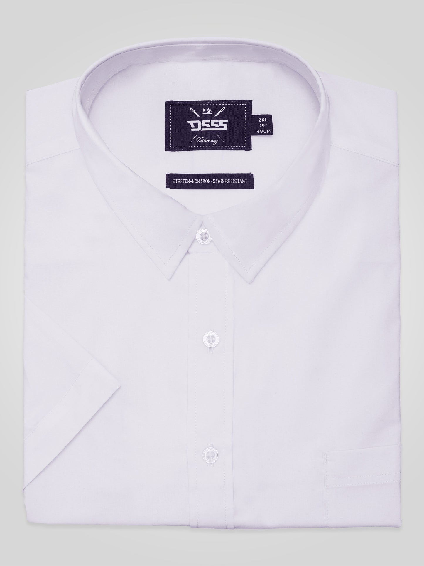 LUCAS -D555 White Ultimate Stain Resist Non Iron Short Sleeve Stretch Shirt
