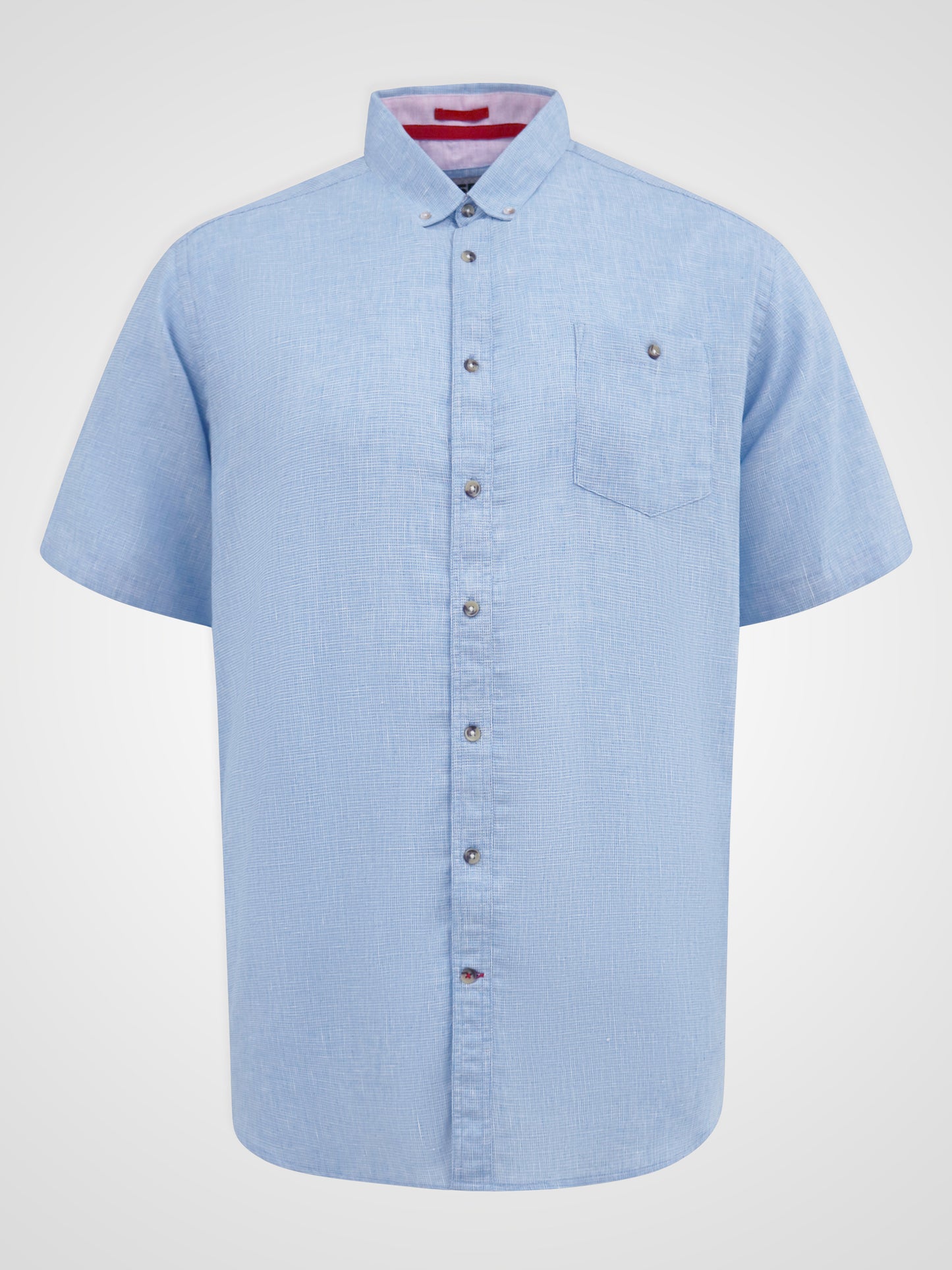 CLARKE 1 -D555 Blue Linen Mix S/S Shirt With Button Down Collar & Pocket