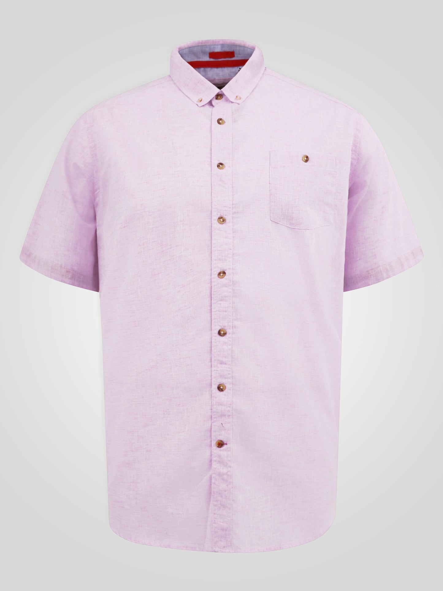 CLARKE 2 -D555 Pink Linen Mix S/S Shirt With Button Down Collar & Pocket