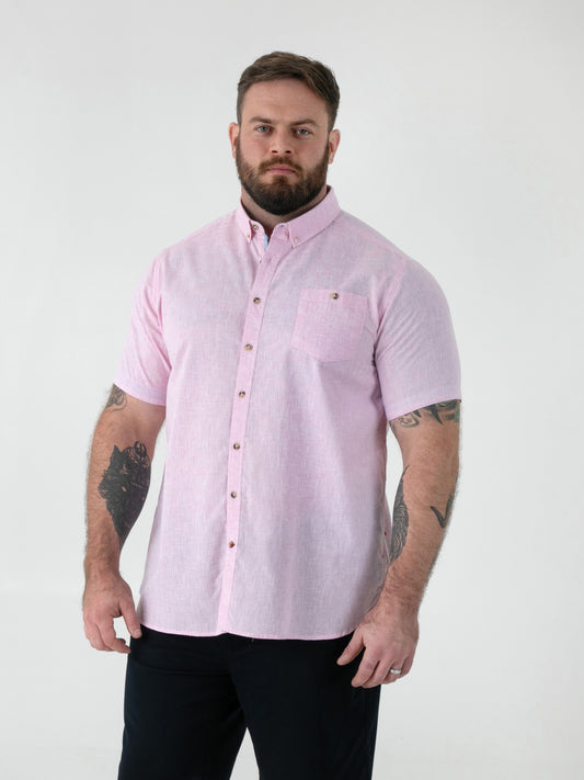 CLARKE 2 -D555 Pink Linen Mix S/S Shirt With Button Down Collar & Pocket