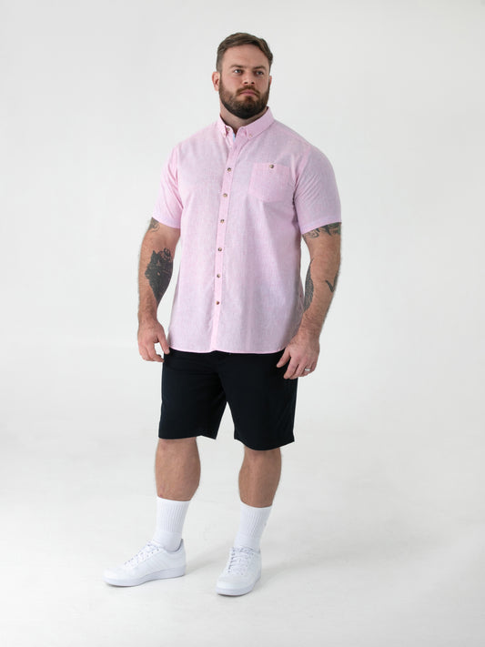 CLARKE 2 -D555 Pink Linen Mix S/S Shirt With Button Down Collar & Pocket