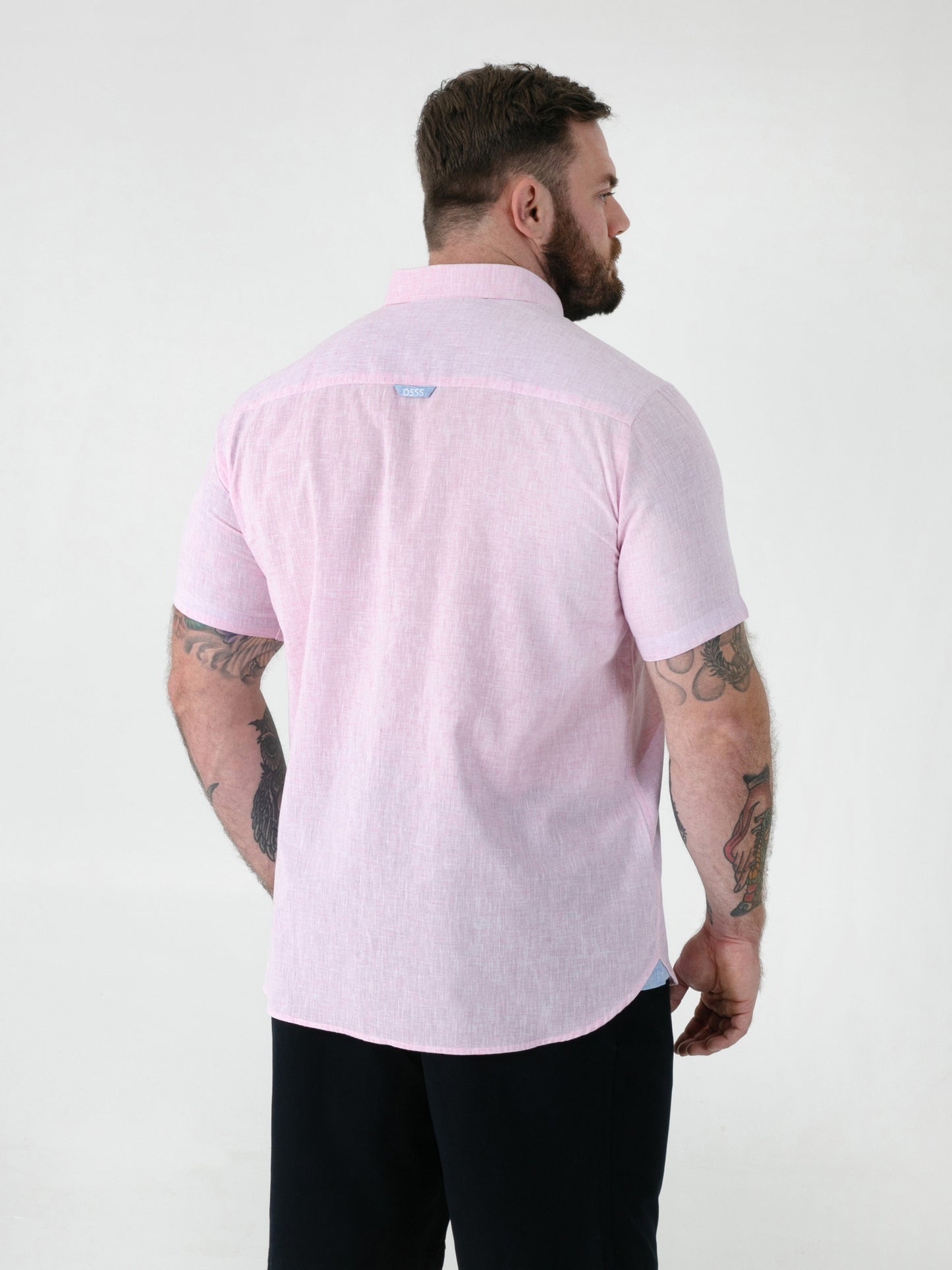 CLARKE 2 -D555 Pink Linen Mix S/S Shirt With Button Down Collar & Pocket