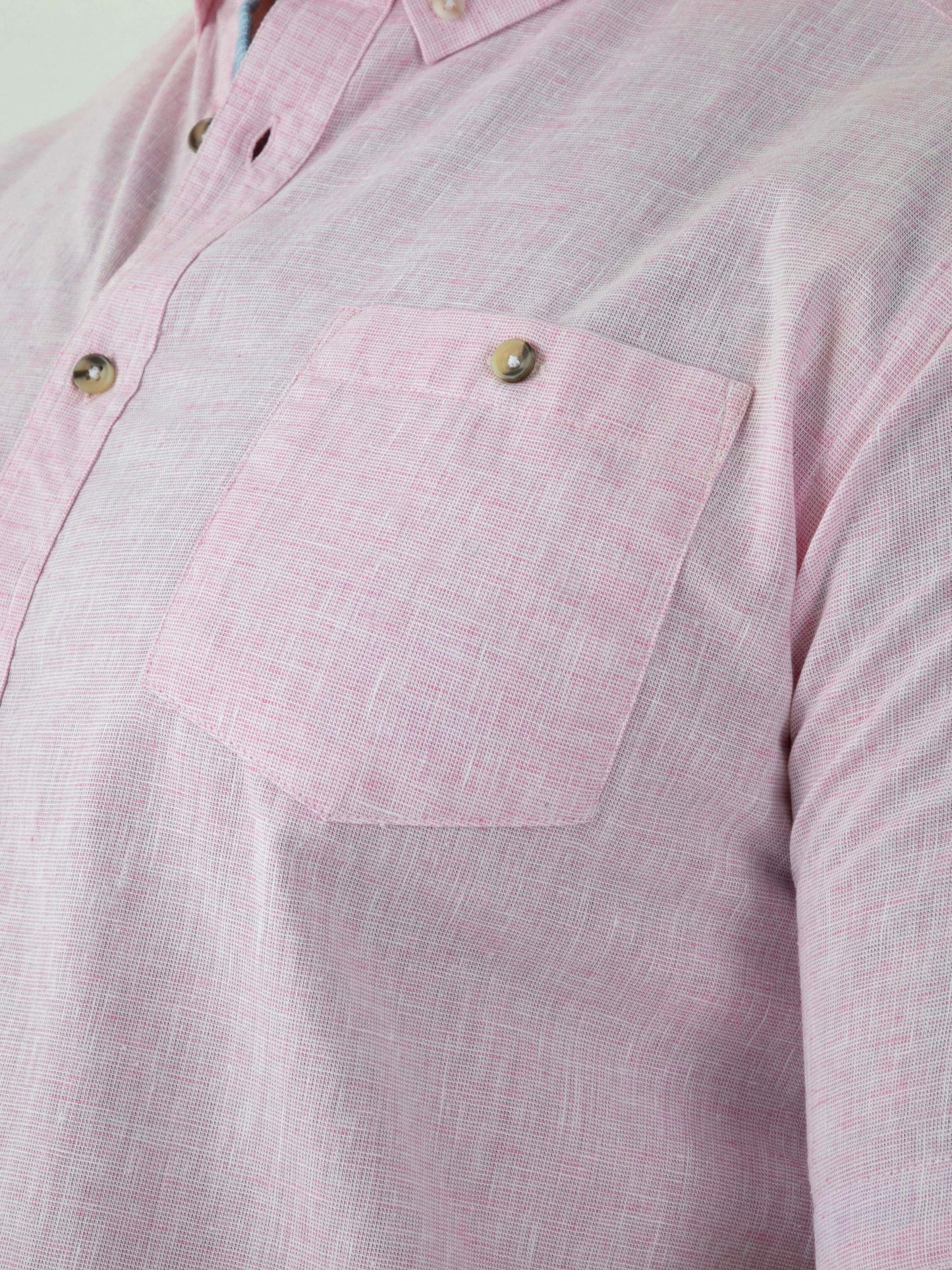 CLARKE 2 -D555 Pink Linen Mix S/S Shirt With Button Down Collar & Pocket