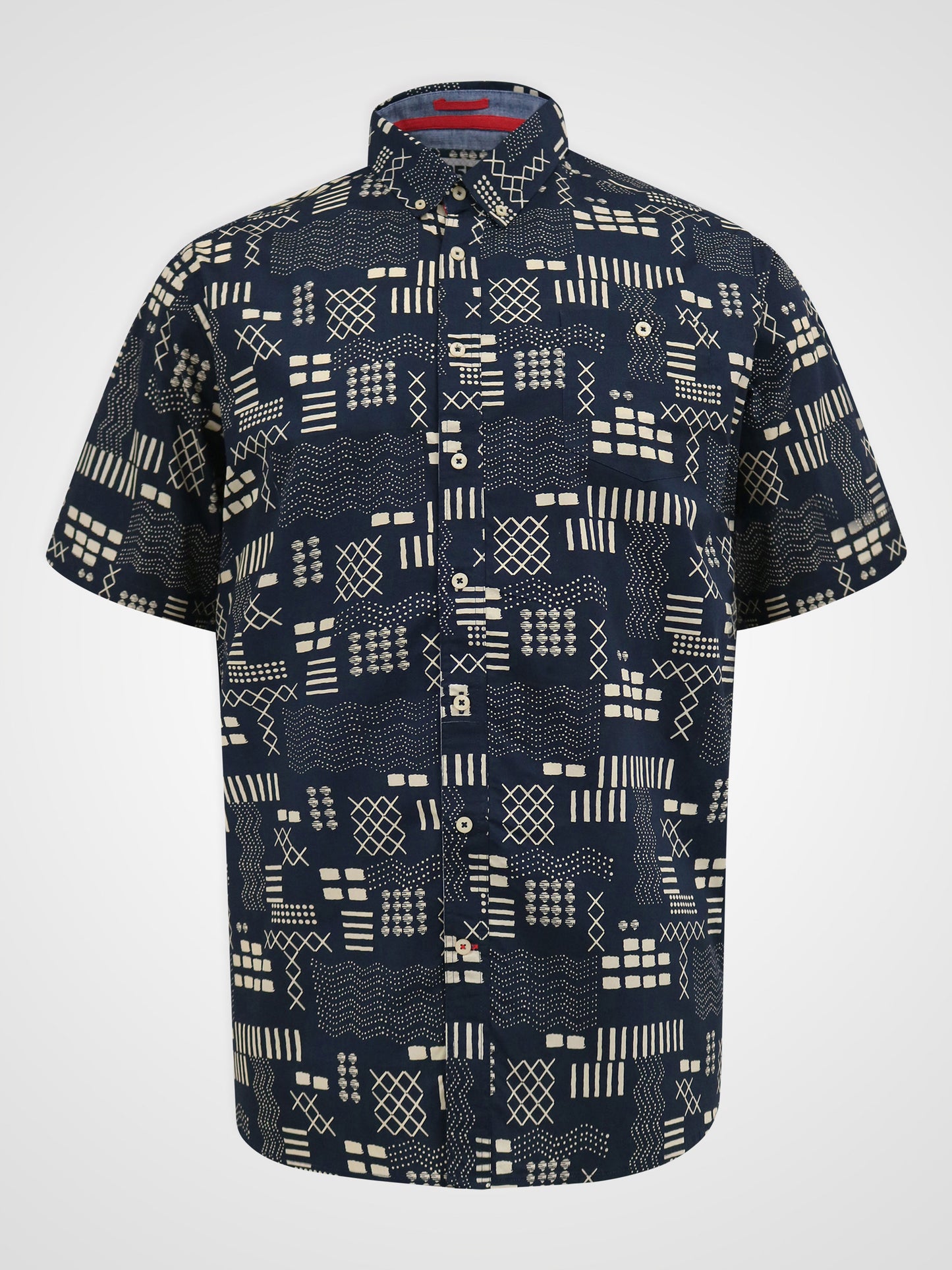 RICK -D555 Navy Blue Geometric Print Short Sleeve Button Down Collar Shirt