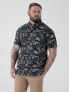 RICK -D555 Navy Blue Geometric Print Short Sleeve Button Down Collar Shirt