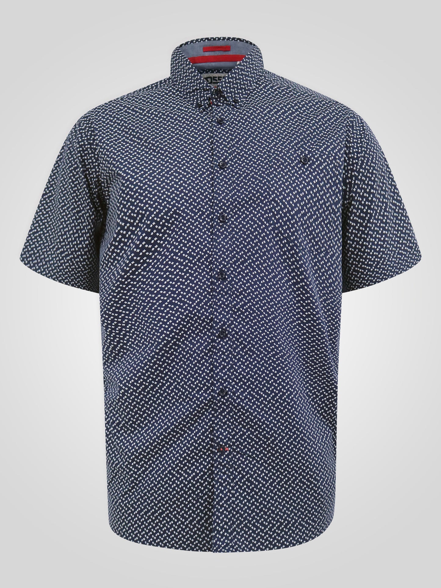 MELROSE -D555 Navy Blue Icon Print Short Sleeve Button Down Collar Shirt