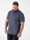 MELROSE -D555 Navy Blue Icon Print Short Sleeve Button Down Collar Shirt