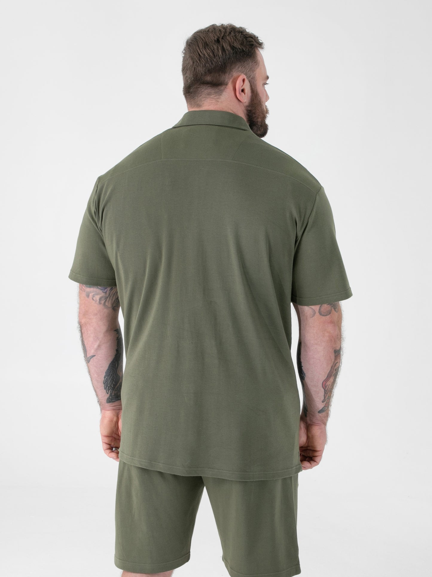 CONNOR 1 -D555 Khaki Green Stretch Cuban Collar Short Sleeve Resort Shirt