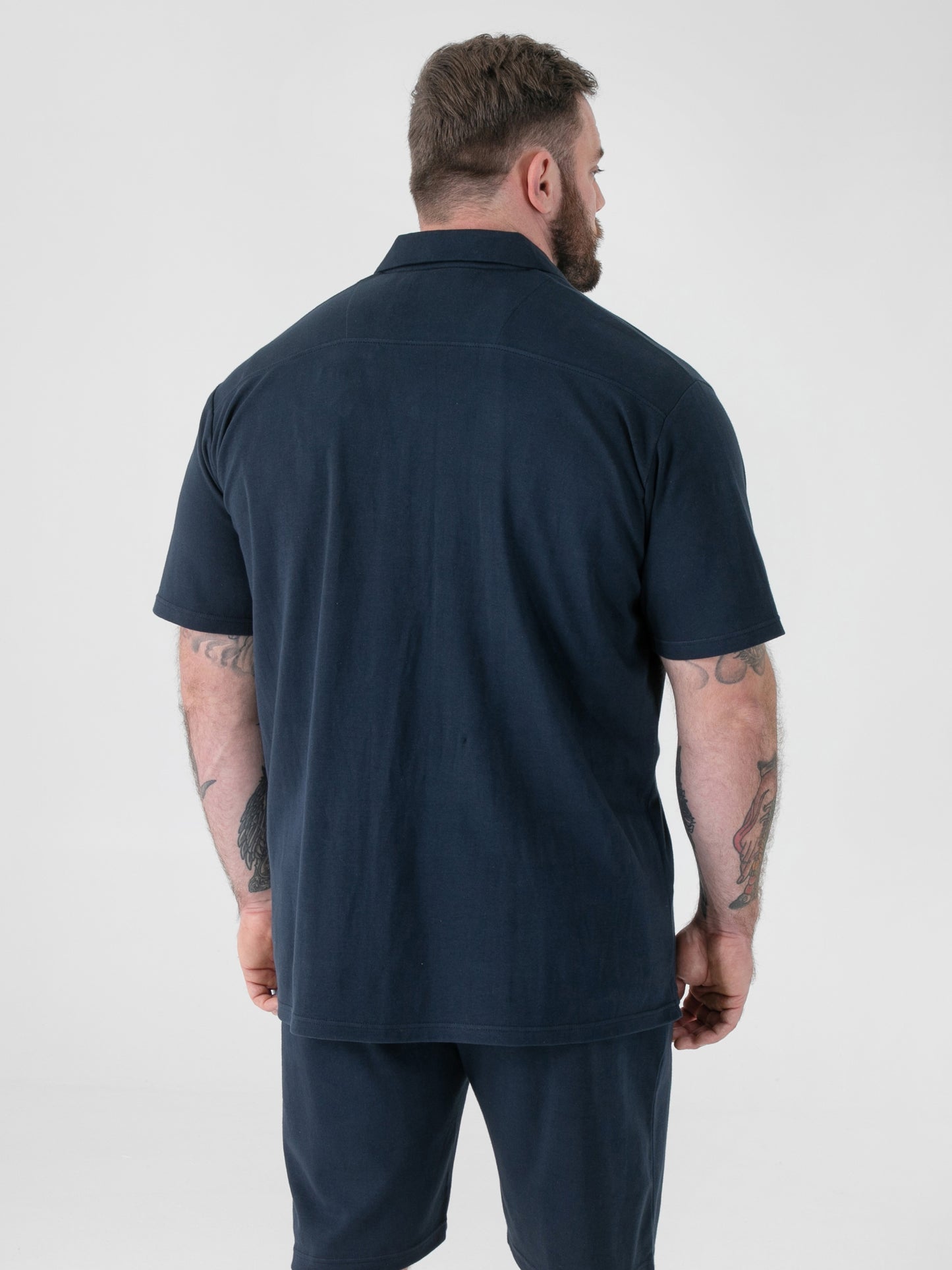 CONNOR 2 -D555 Navy Blue Stretch Cuban Collar Short Sleeve Resort Shirt
