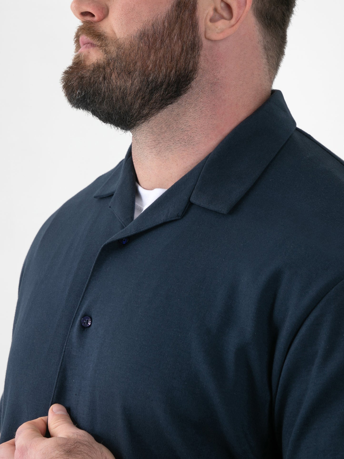 CONNOR 2 -D555 Navy Blue Stretch Cuban Collar Short Sleeve Resort Shirt