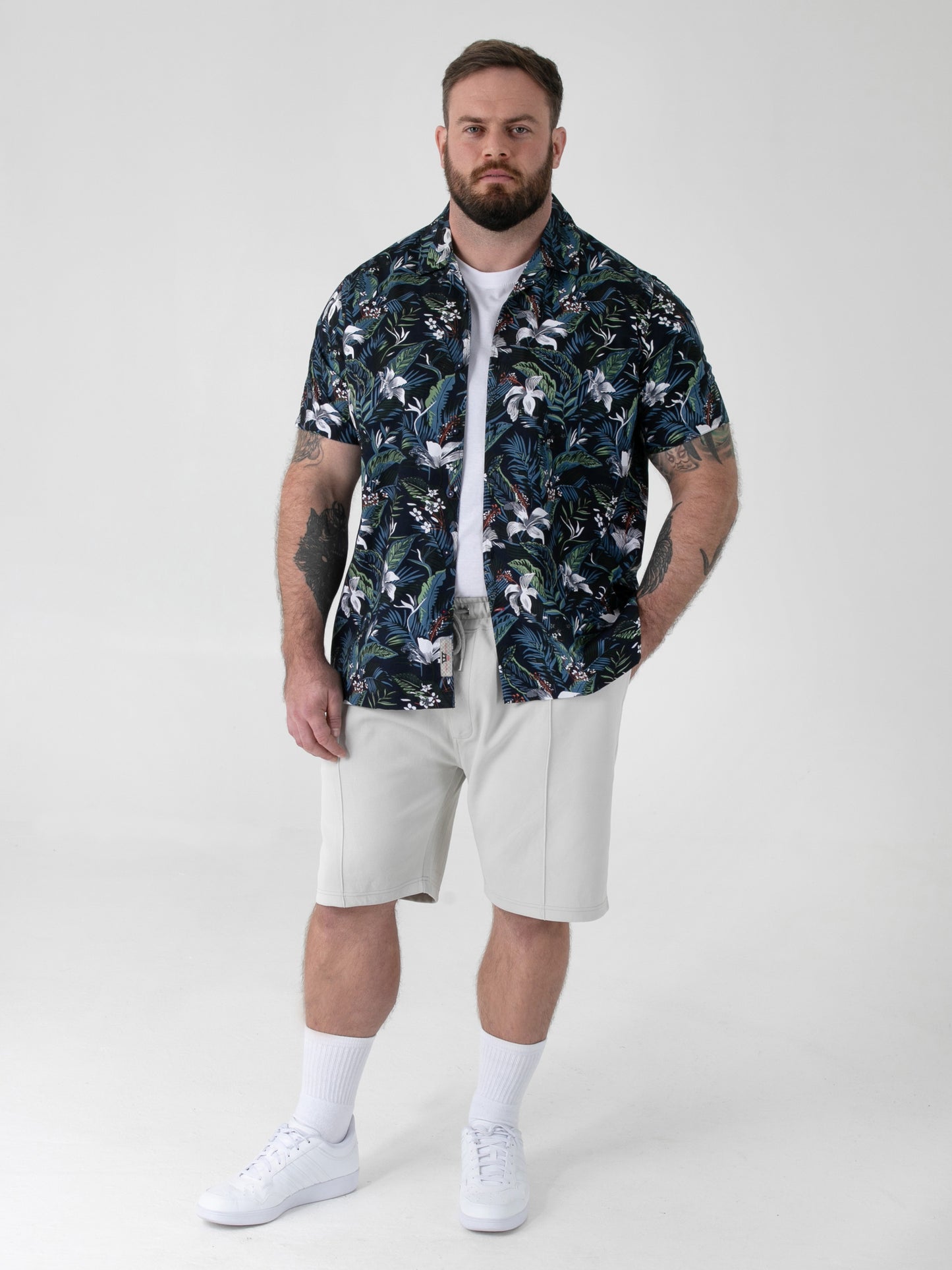 CORDEN -D555 Blue Hawaiian Printed Cuban Collar Short Sleeve Resort Shirt
