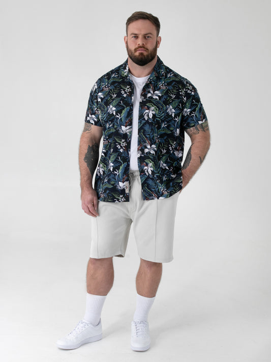 CORDEN -D555 Blue Hawaiian Printed Cuban Collar Short Sleeve Resort Shirt